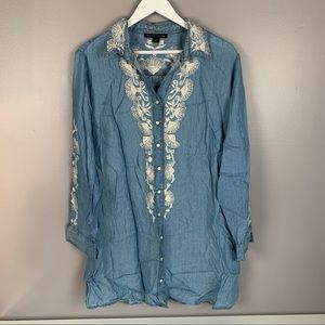 Boston Proper Western Chambray Shirt Dress XL